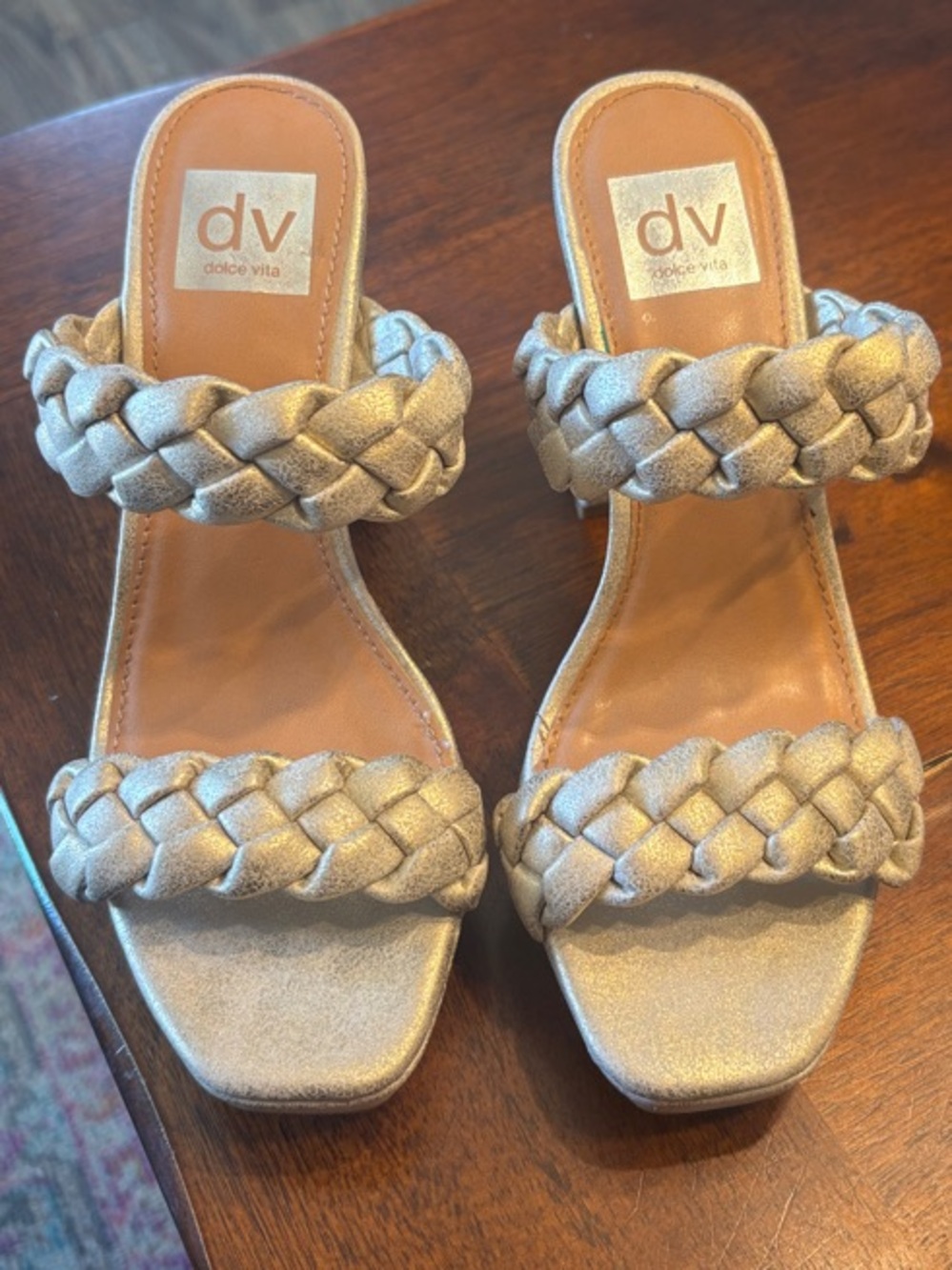 DV by Dolce Vita Champagne Braided Double-Strap Heels. Never worn!
